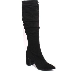 ITALIAN Black Suede Slouchy Pointy Toe Heel Boots